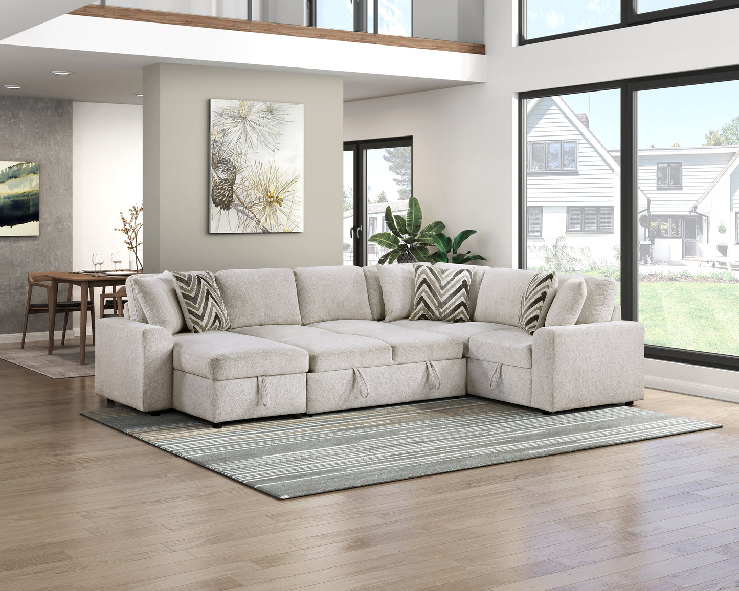 9702BE*3LC3R - (3)3-Piece Sectional with Pull-out Bed and Hidden Storage
