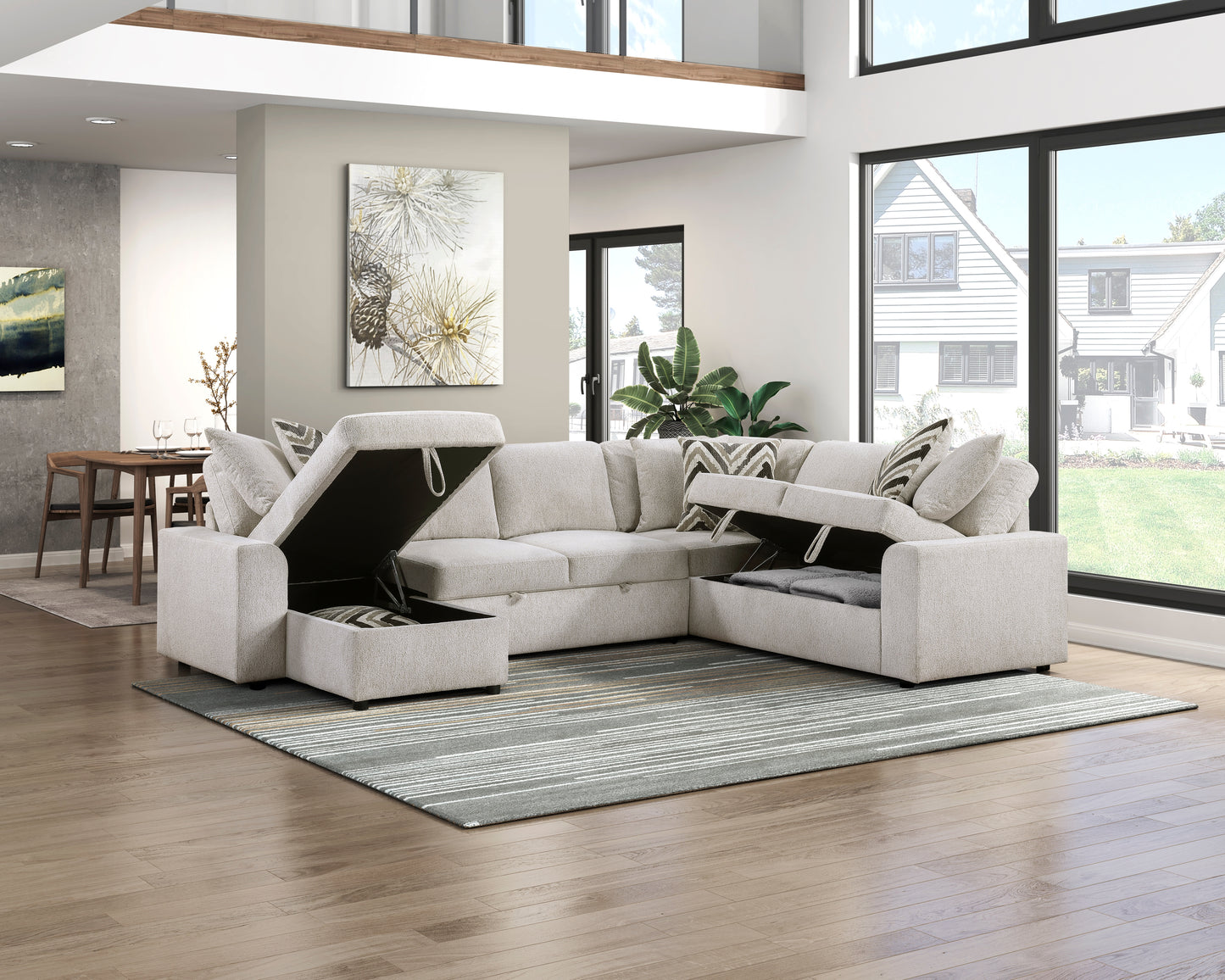 9702BE*3LC3R - (3)3-Piece Sectional with Pull-out Bed and Hidden Storage