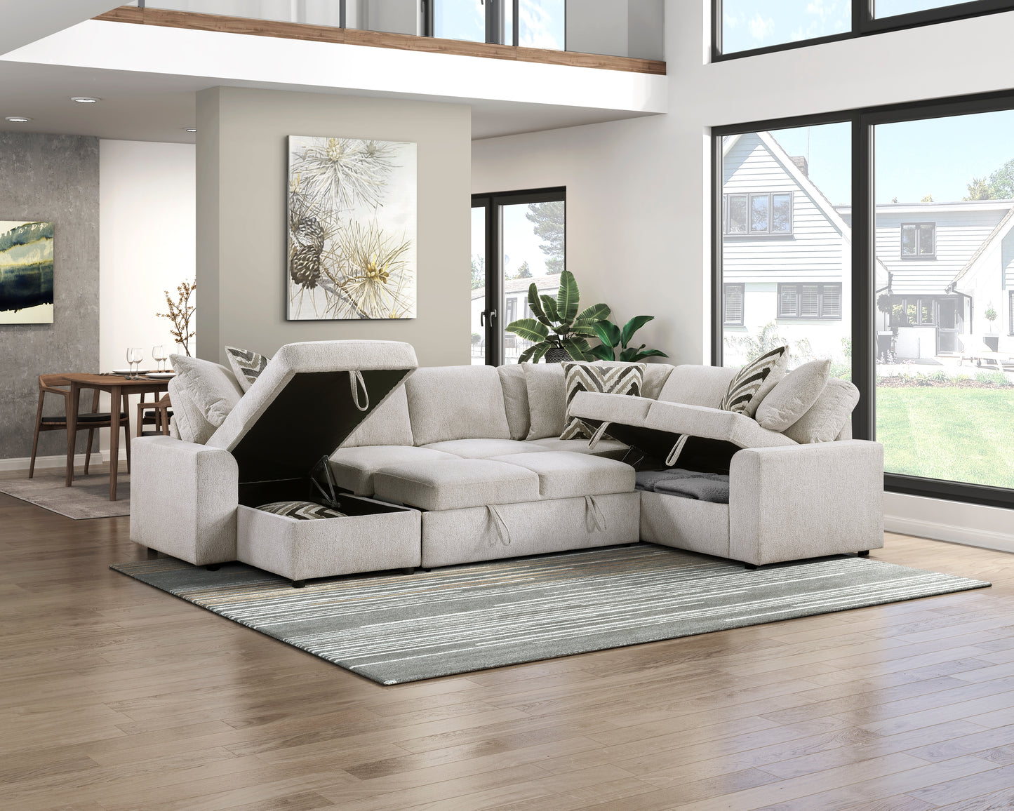 9702BE*3LC3R - (3)3-Piece Sectional with Pull-out Bed and Hidden Storage