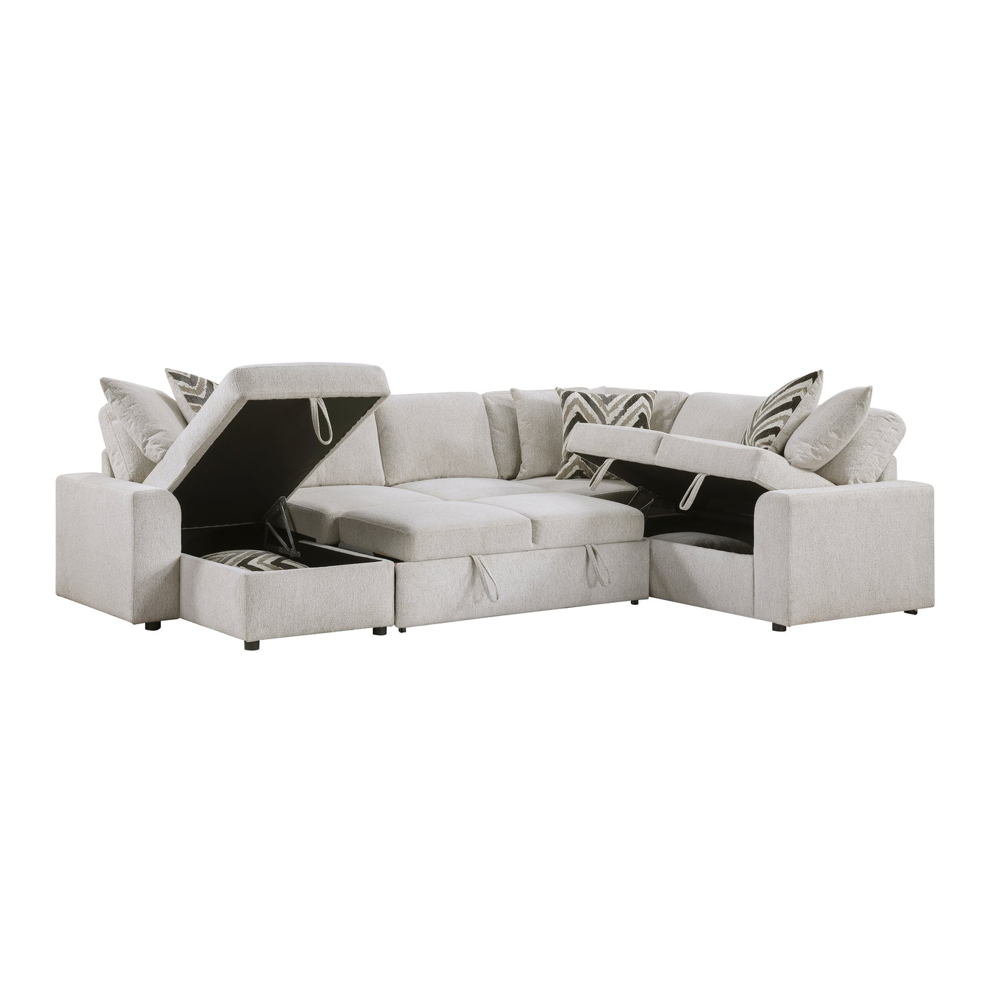 9702BE*3LC3R - (3)3-Piece Sectional with Pull-out Bed and Hidden Storage