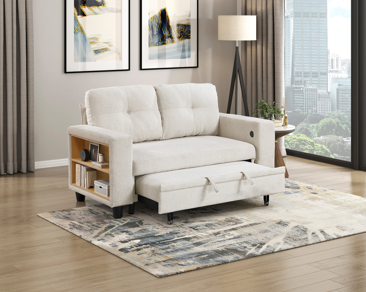 9705BE-2* - (2)Love Seat with Pull-out Bed, Shelves and Charging Ports
