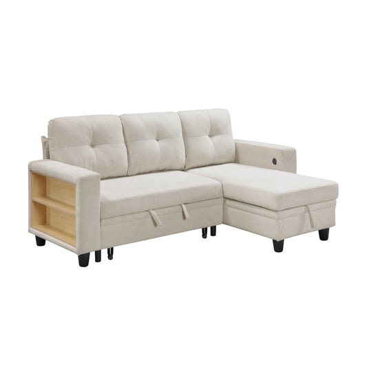 9705BE*32AVC - (3)Sectional with Reversible Chaise, Pull-out Bed, Shelves and Charging Ports