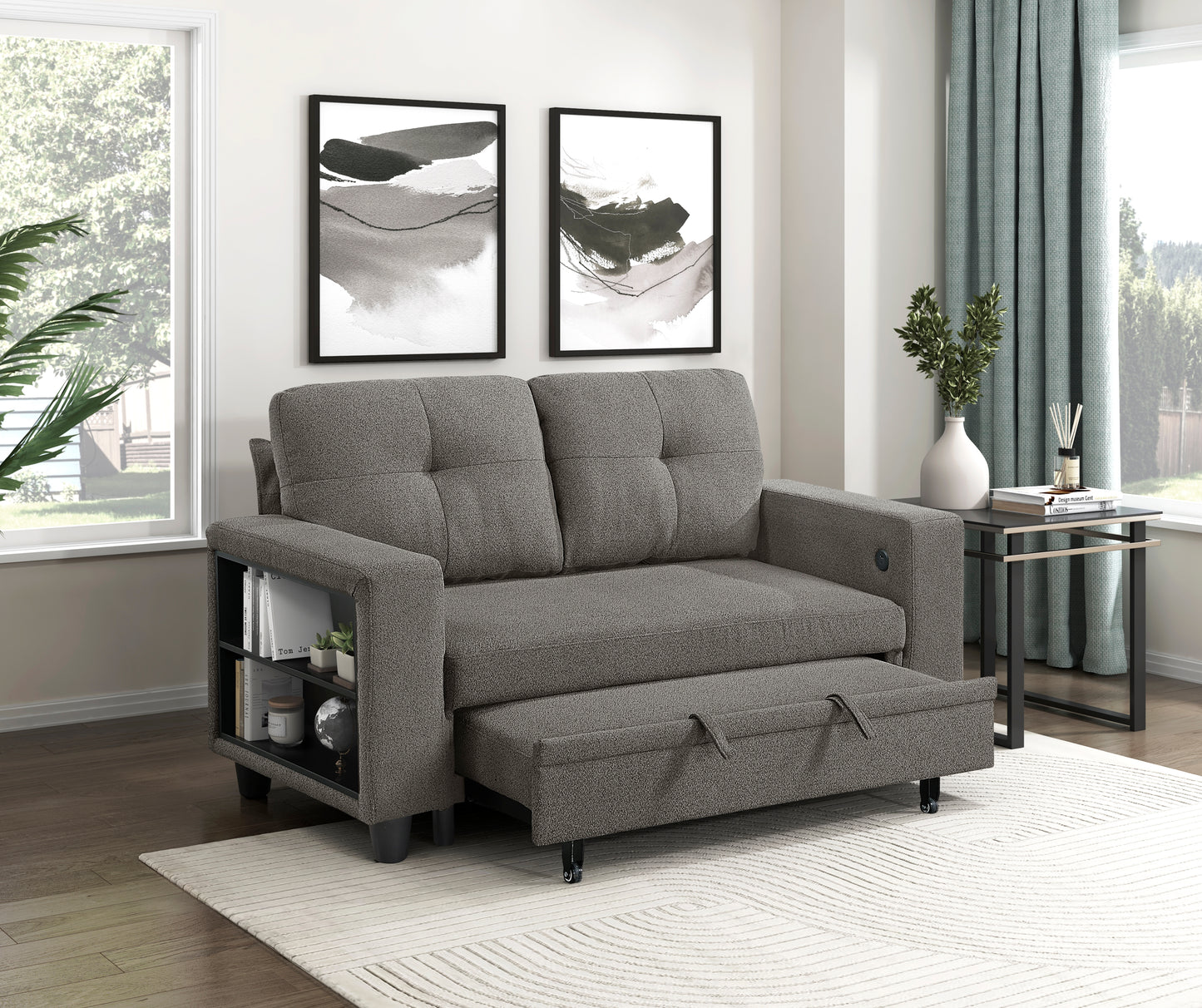9705DB-2* - (2)Love Seat with Pull-out Bed, Shelves and Charging Ports