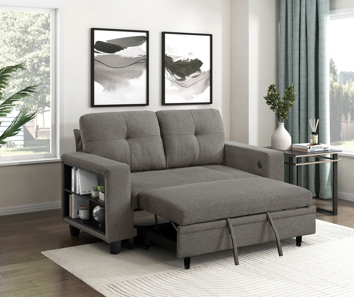 9705DB-2* - (2)Love Seat with Pull-out Bed, Shelves and Charging Ports