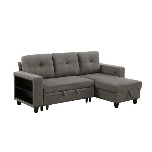 9705DB*32AVC - (3)Sectional with Reversible Chaise, Pull-out Bed, Shelves and Charging Ports
