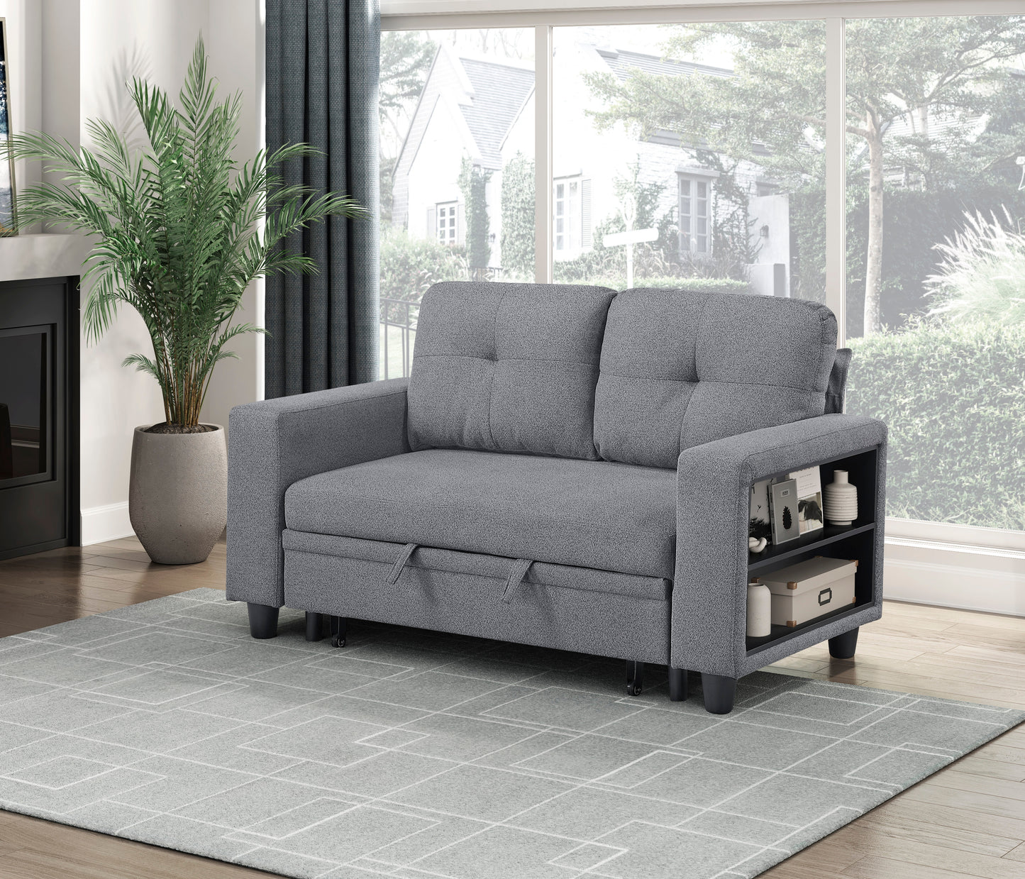 9705GY-2* - (2)Love Seat with Pull-out Bed, Shelves and Charging Ports