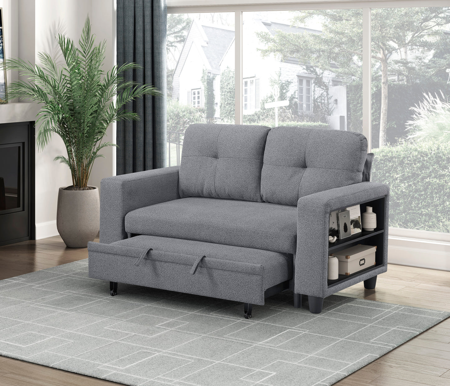9705GY-2* - (2)Love Seat with Pull-out Bed, Shelves and Charging Ports