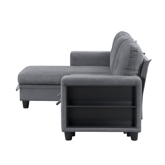 9705GY*32AVC - (3)Sectional with Reversible Chaise, Pull-out Bed, Shelves and Charging Ports
