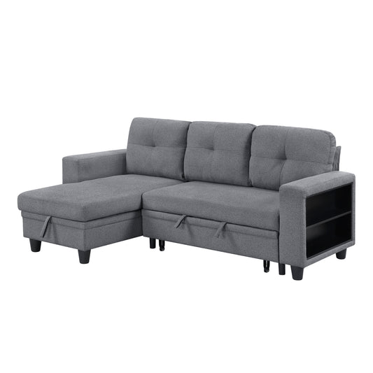 9705GY*32AVC - (3)Sectional with Reversible Chaise, Pull-out Bed, Shelves and Charging Ports