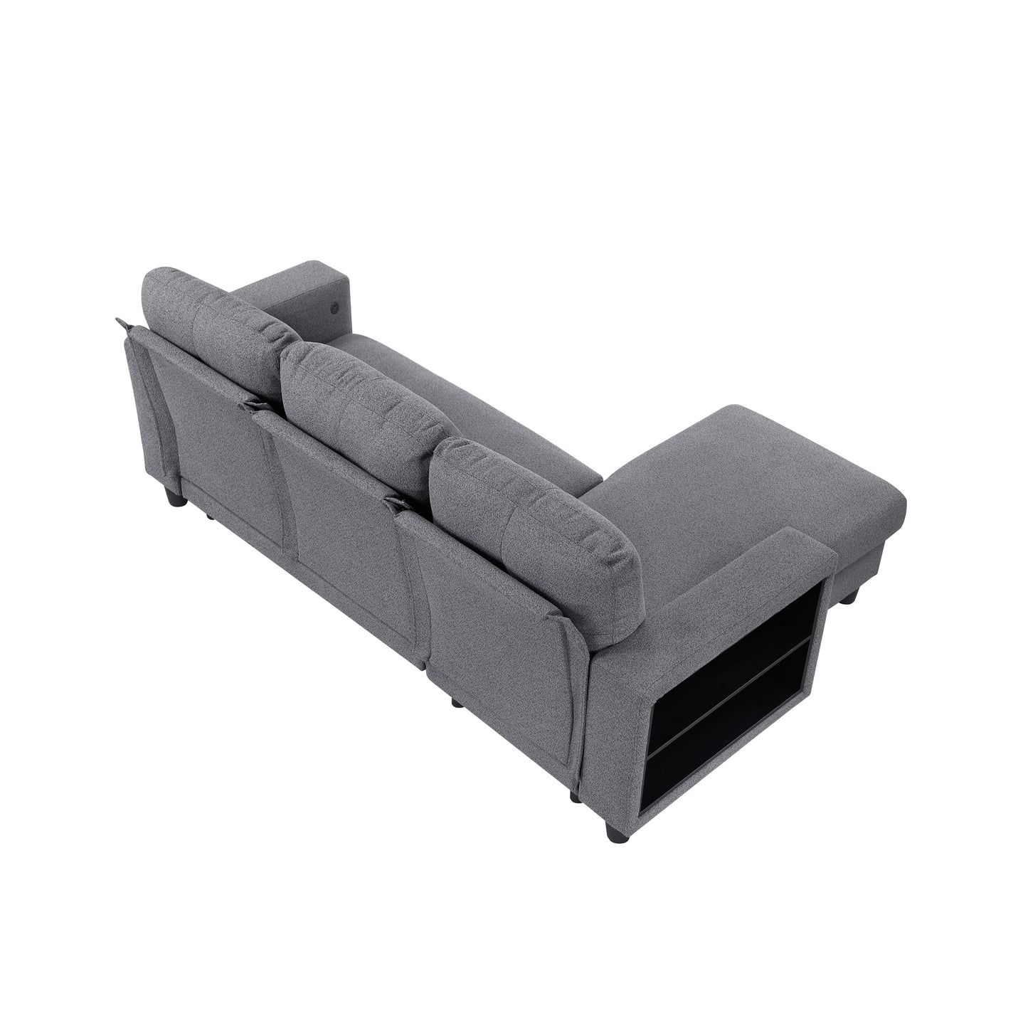 9705GY*32AVC - (3)Sectional with Reversible Chaise, Pull-out Bed, Shelves and Charging Ports