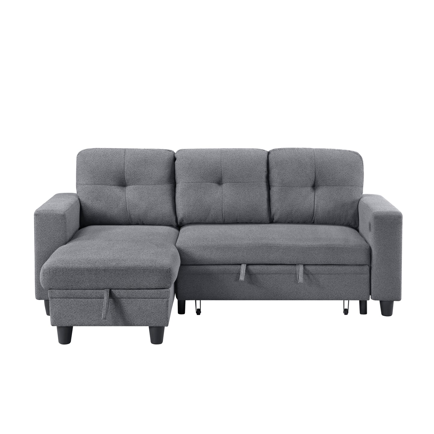 9705GY*32AVC - (3)Sectional with Reversible Chaise, Pull-out Bed, Shelves and Charging Ports