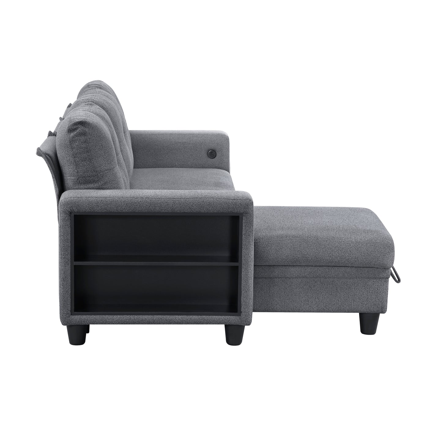 9705GY*32AVC - (3)Sectional with Reversible Chaise, Pull-out Bed, Shelves and Charging Ports
