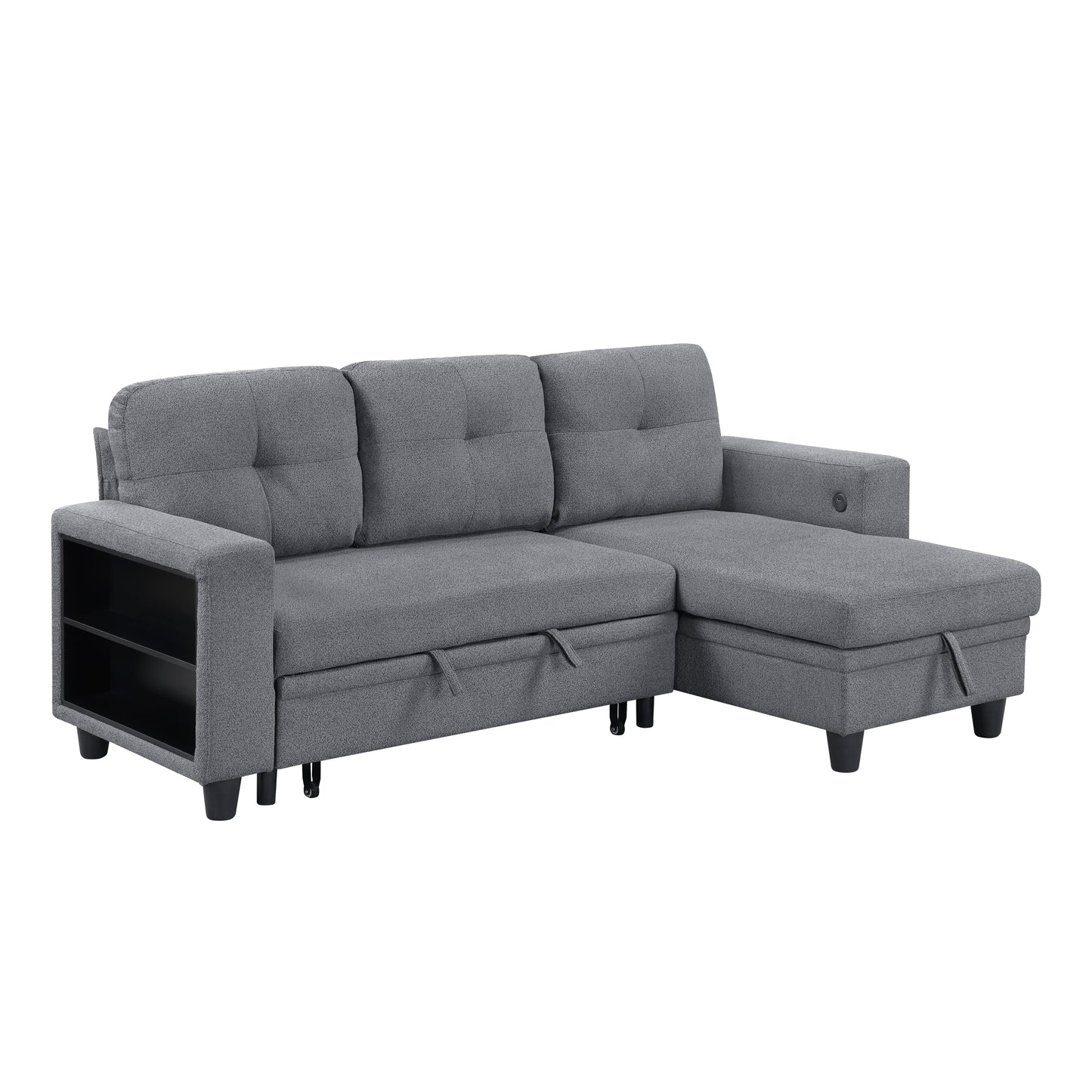 9705GY*32AVC - (3)Sectional with Reversible Chaise, Pull-out Bed, Shelves and Charging Ports