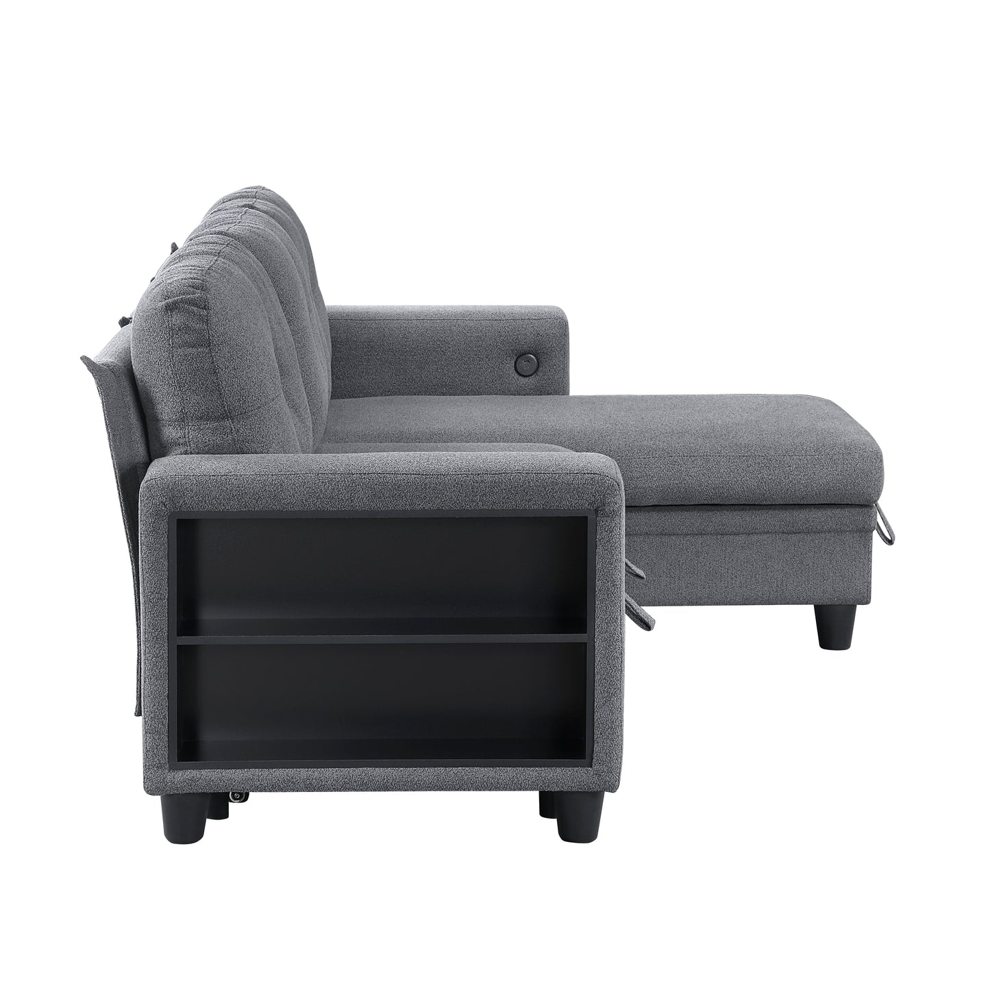 9705GY*32AVC - (3)Sectional with Reversible Chaise, Pull-out Bed, Shelves and Charging Ports
