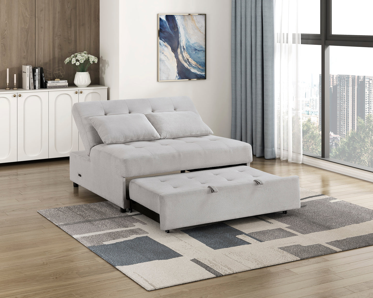 9707GRY-2CL - Convertible Armless 2-Seater with Pull-out Bed and Charging Ports