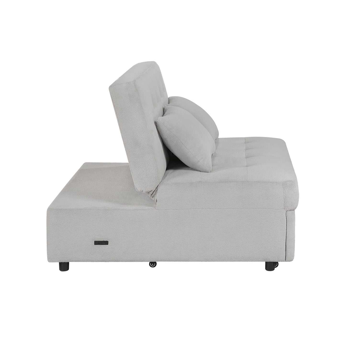 9707GRY-2CL - Convertible Armless 2-Seater with Pull-out Bed and Charging Ports