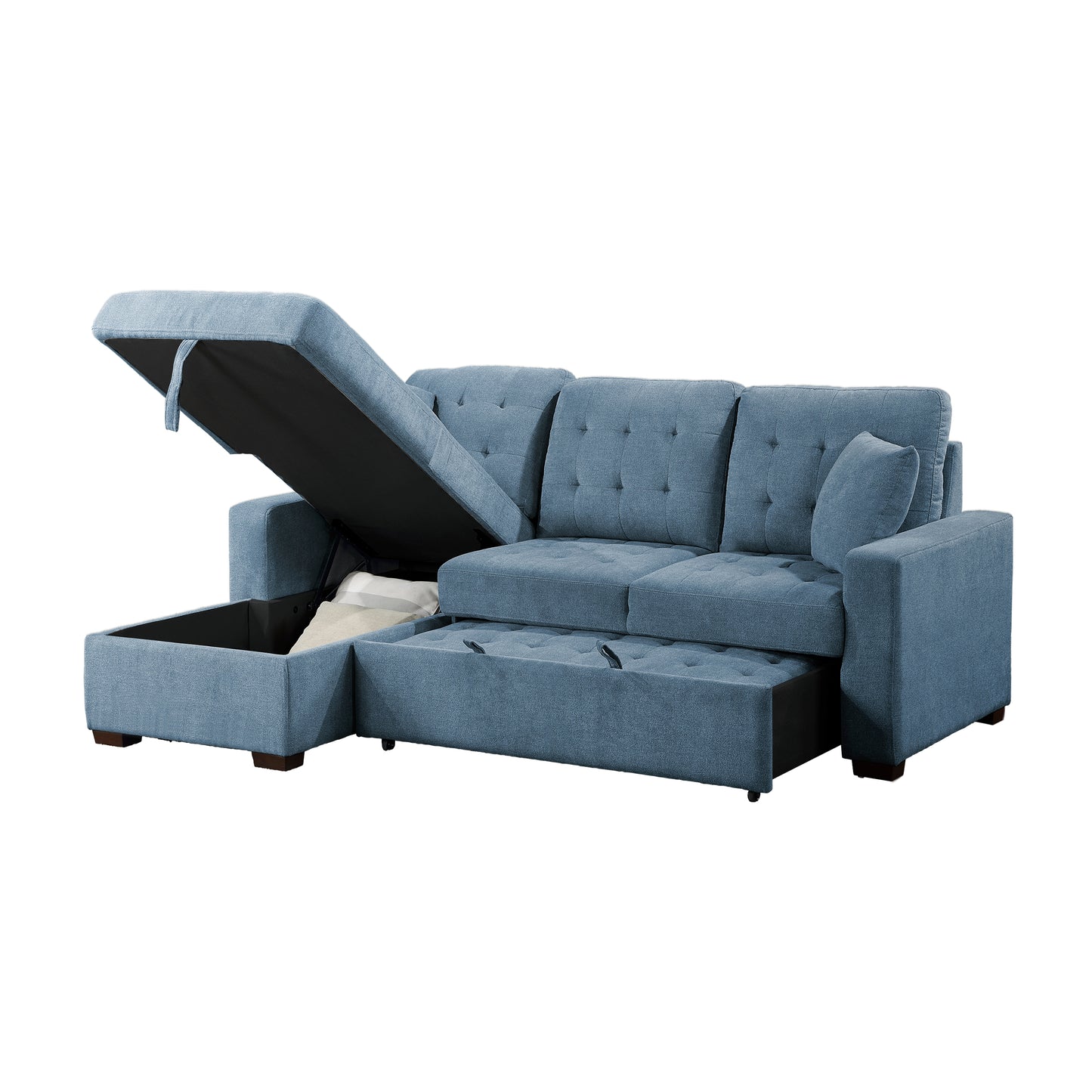 9816BU*2LCRL - (2)2-Piece Sectional with Left Chaise, Pull-out Bed and Hidden Storage