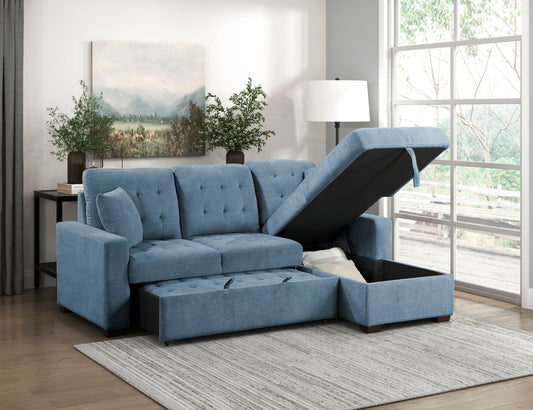 9816BU*2LLRC - (2)2-Piece Sectional with Right Chaise, Pull-out Bed and Hidden Storage