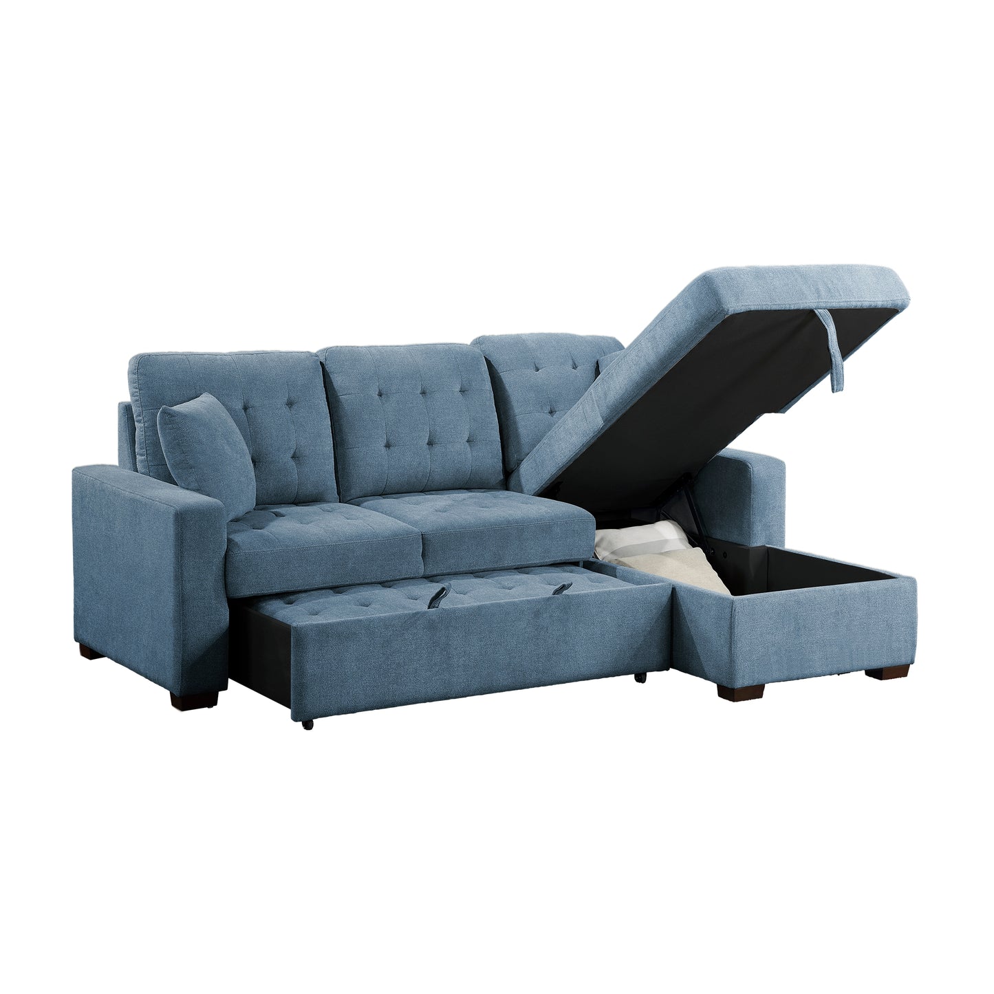 9816BU*2LLRC - (2)2-Piece Sectional with Right Chaise, Pull-out Bed and Hidden Storage