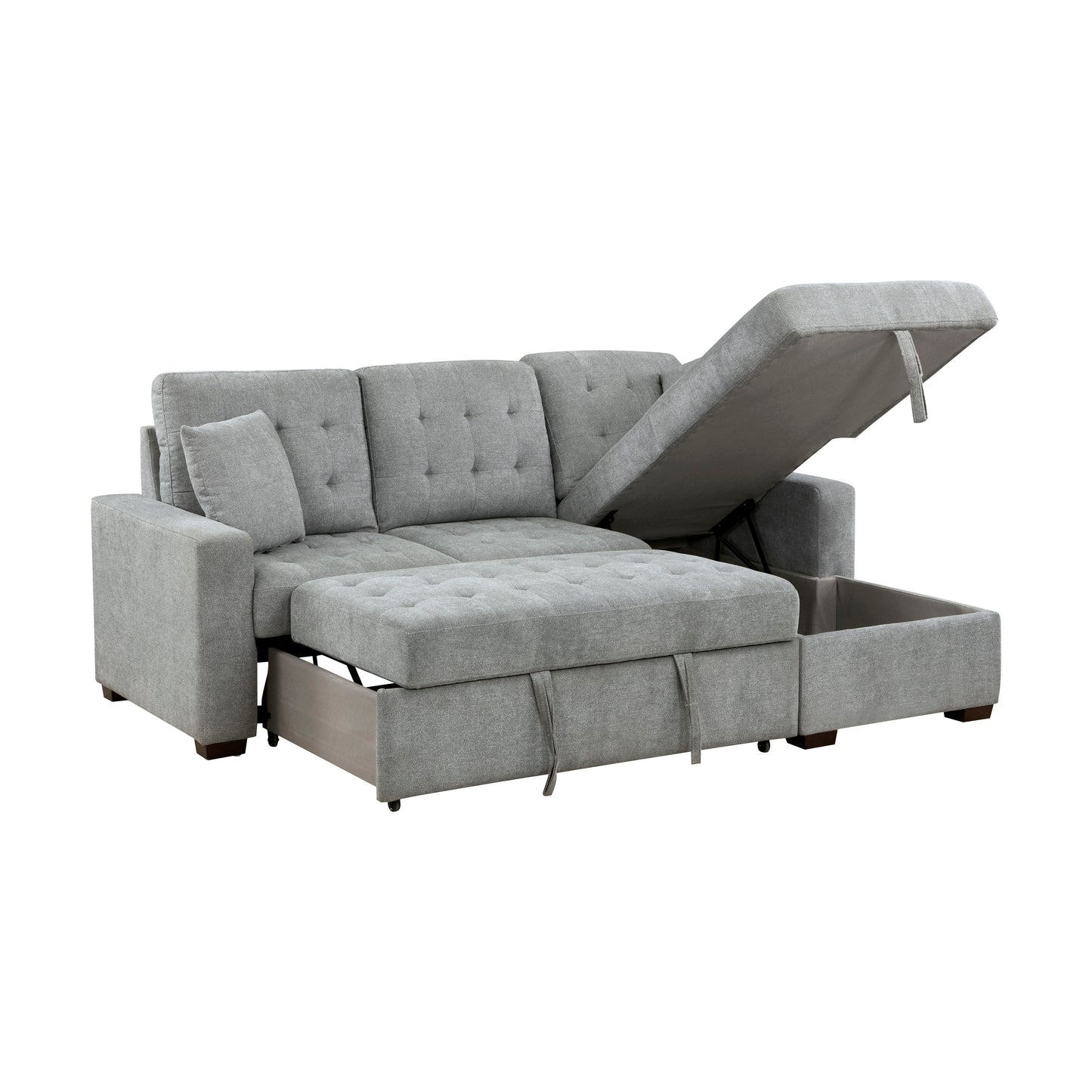 9816GY*SC - (2)2-Piece Sectional with Right Chaise, Pull-out Bed and Hidden Storage