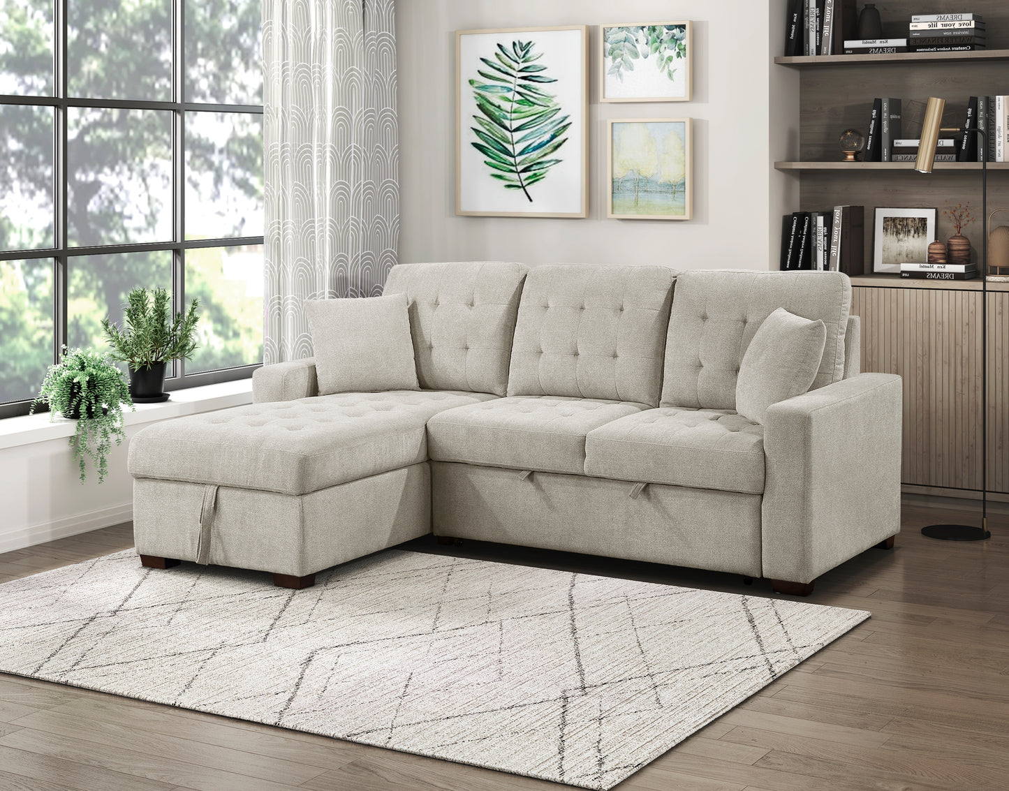 9816SN*2LCRL - (2)2-Piece Sectional with Left Chaise, Pull-out Bed and Hidden Storage