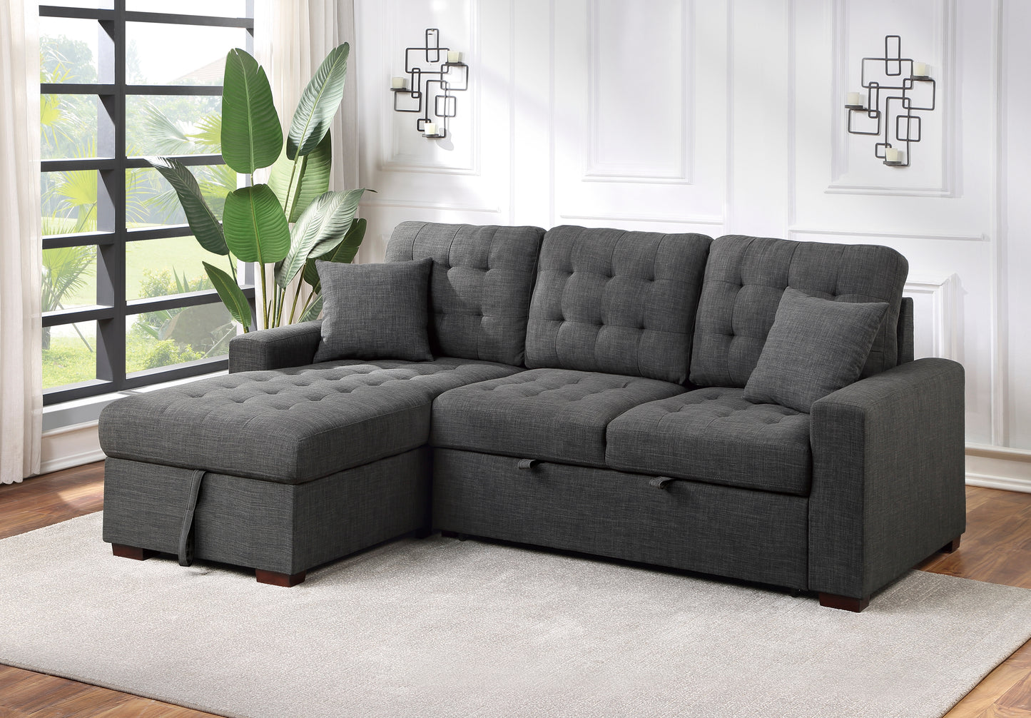9916DG*2LCRL - (2)2-Piece Sectional with Pull-out Bed and Left Chaise with Hidden Storage