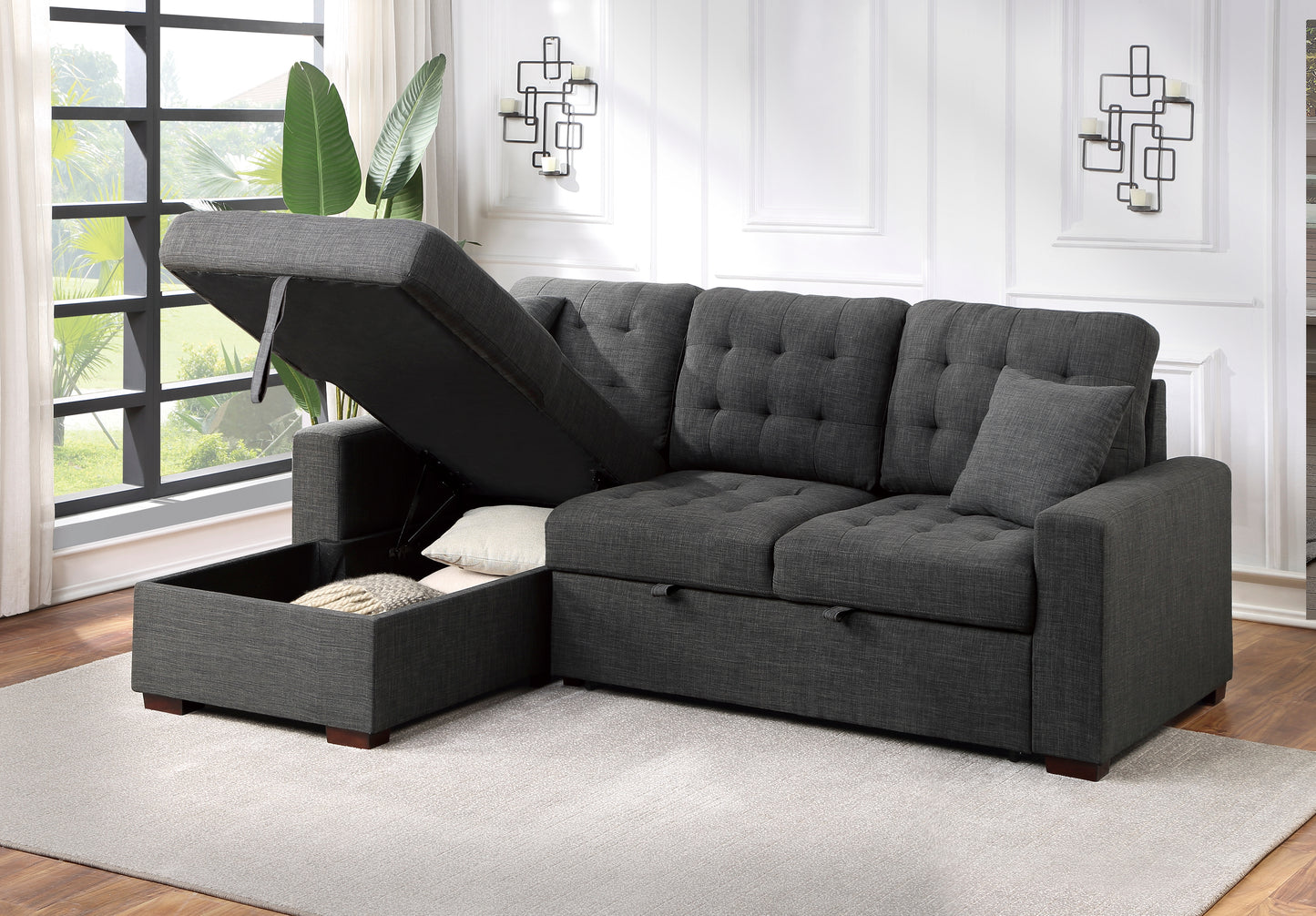 9916DG*2LCRL - (2)2-Piece Sectional with Pull-out Bed and Left Chaise with Hidden Storage
