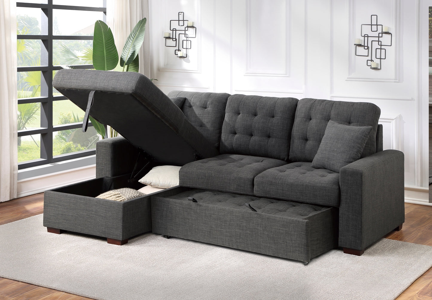 9916DG*2LCRL - (2)2-Piece Sectional with Pull-out Bed and Left Chaise with Hidden Storage