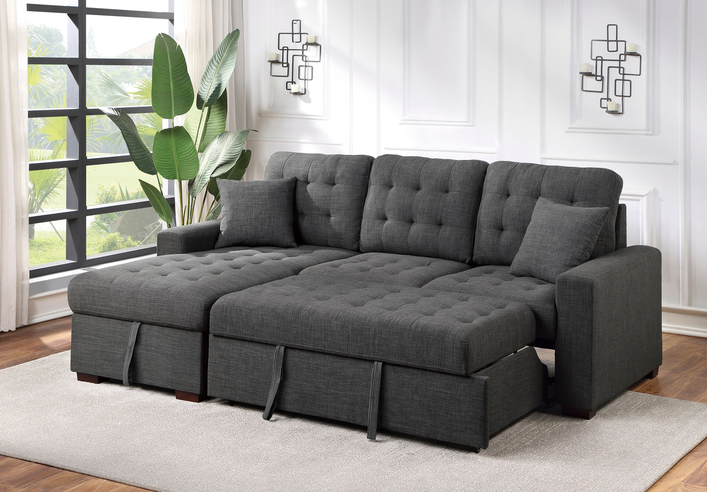 9916DG*2LCRL - (2)2-Piece Sectional with Pull-out Bed and Left Chaise with Hidden Storage