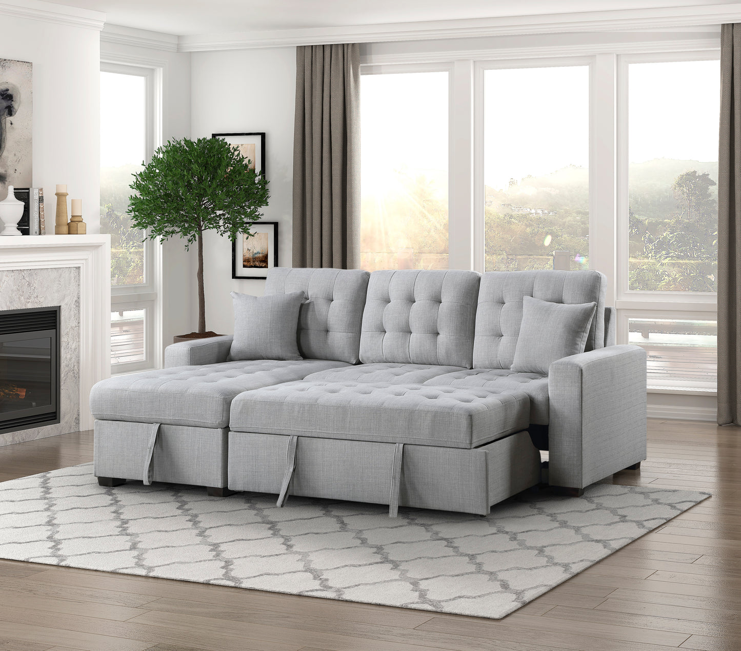 9916GY*2LCRL - (2)2-Piece Sectional with Pull-out Bed and Left Chaise with Hidden Storage