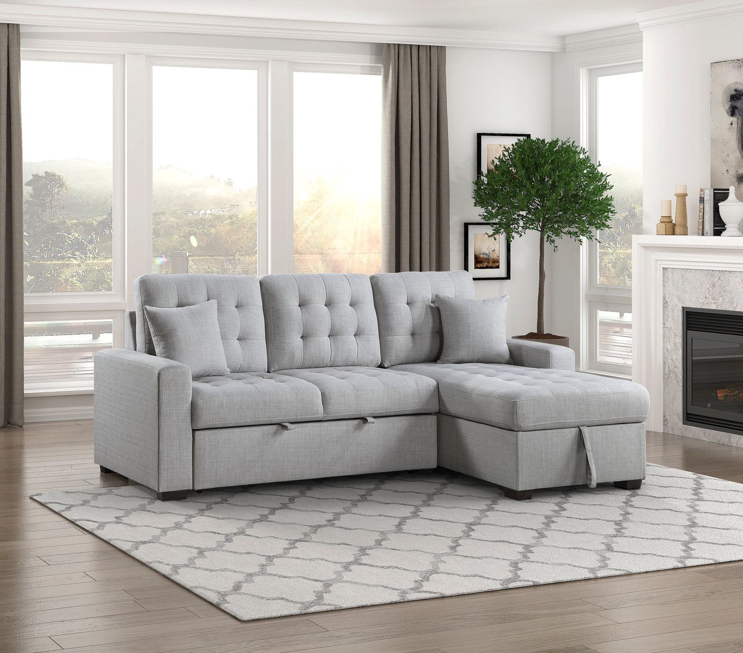 9916GY*2LLRC - (2)2-Piece Sectional with Pull-out Bed and Right Chaise with Hidden Storage