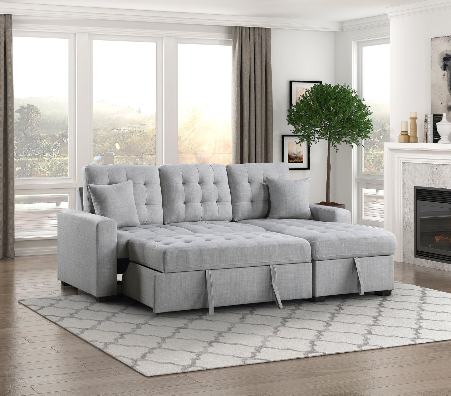 9916GY*2LLRC - (2)2-Piece Sectional with Pull-out Bed and Right Chaise with Hidden Storage