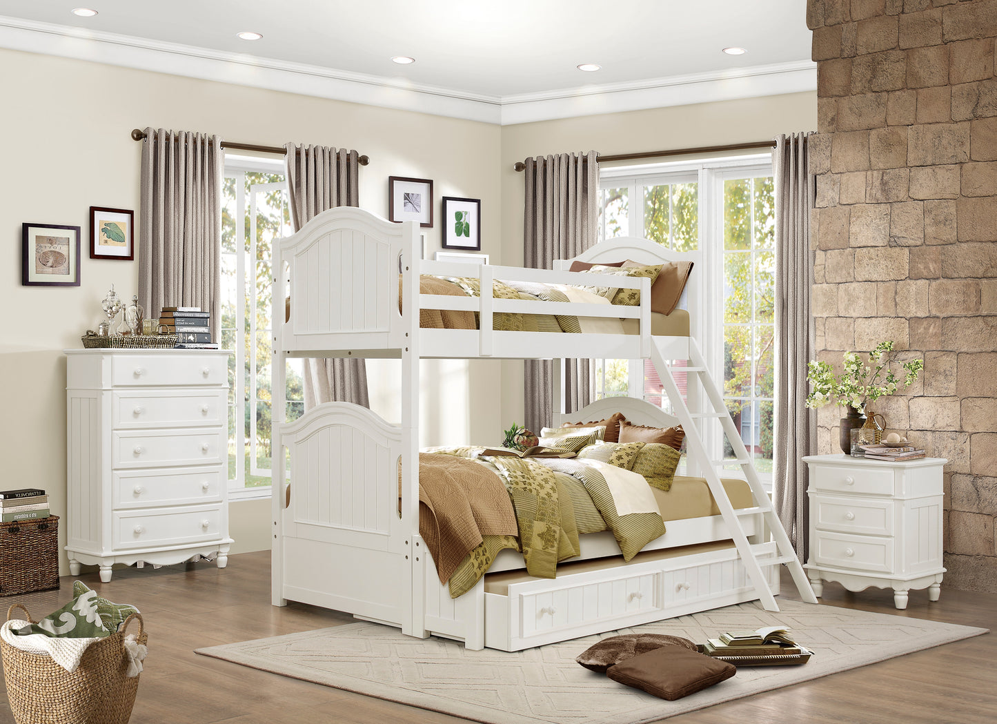 B1799-1F*R - (5) Twin/Full Bunk Bed with Twin Trundle