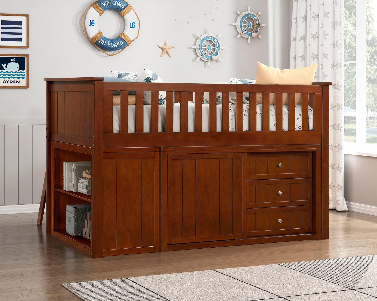 B2013LLDC-1*BC2DR - (6) Low Loft Bunk with Bookcase and 2 Dressers