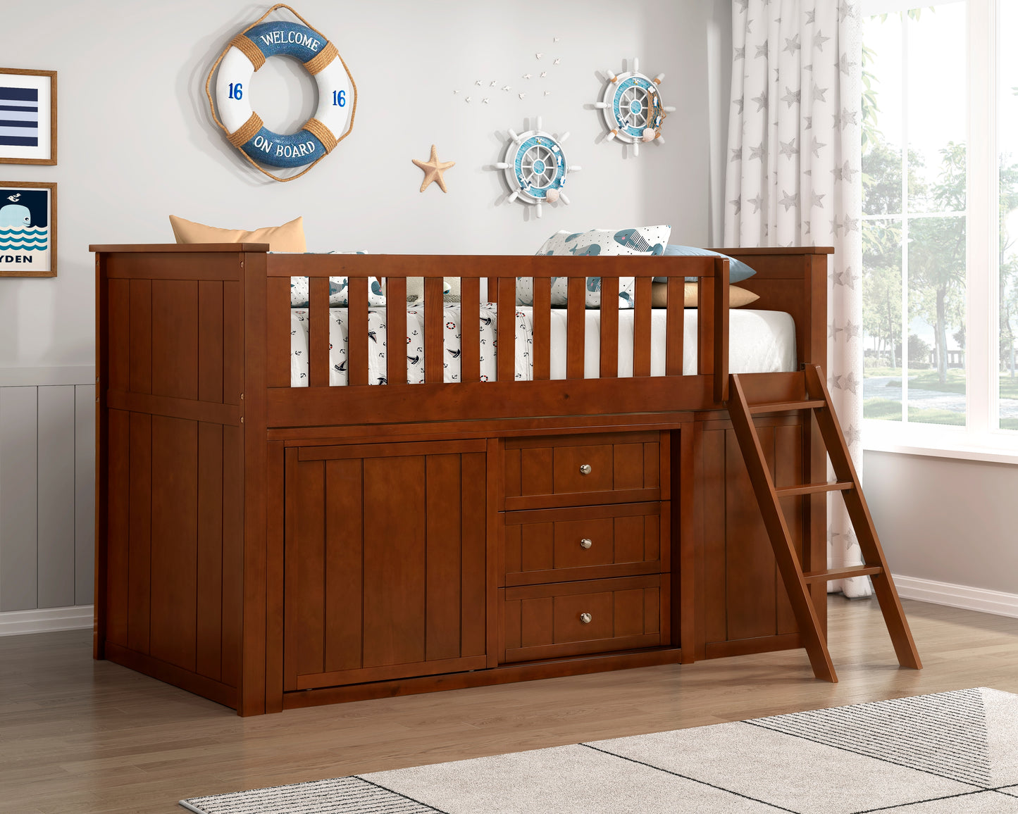 B2013LLDC-1*BCDR - (5) Low Loft Bunk with Bookcase and Dresser