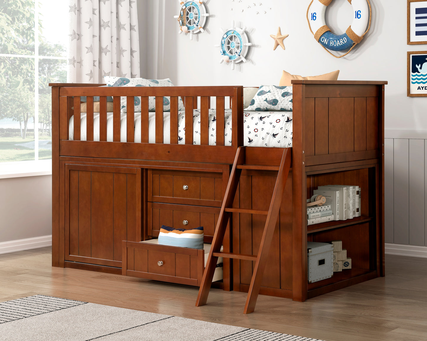 B2013LLDC-1*BC2DR - (6) Low Loft Bunk with Bookcase and 2 Dressers