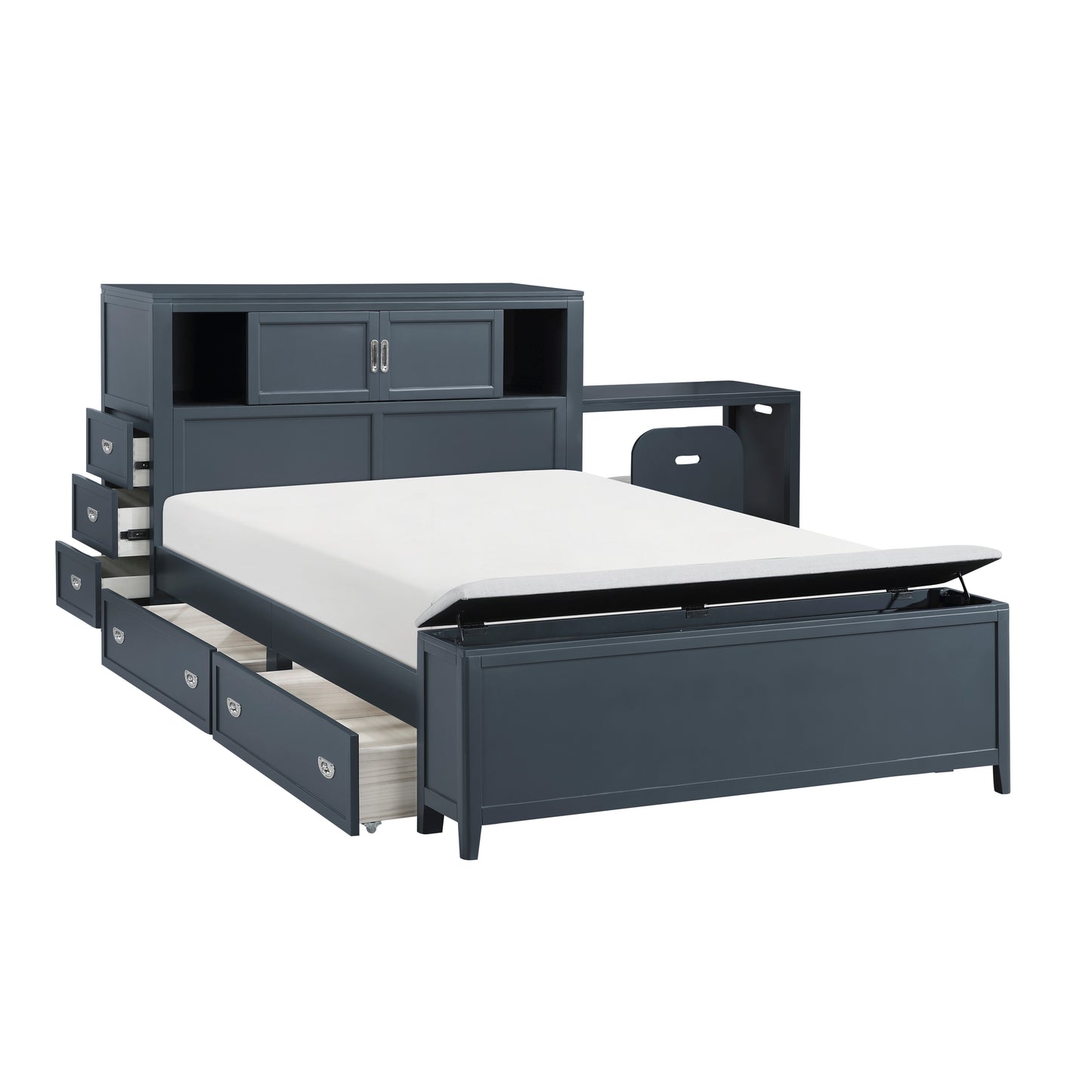 B2024BUBCF-1* - (2) Full Bookcase Bed with Hidden Desk, Stool and Storage Bench