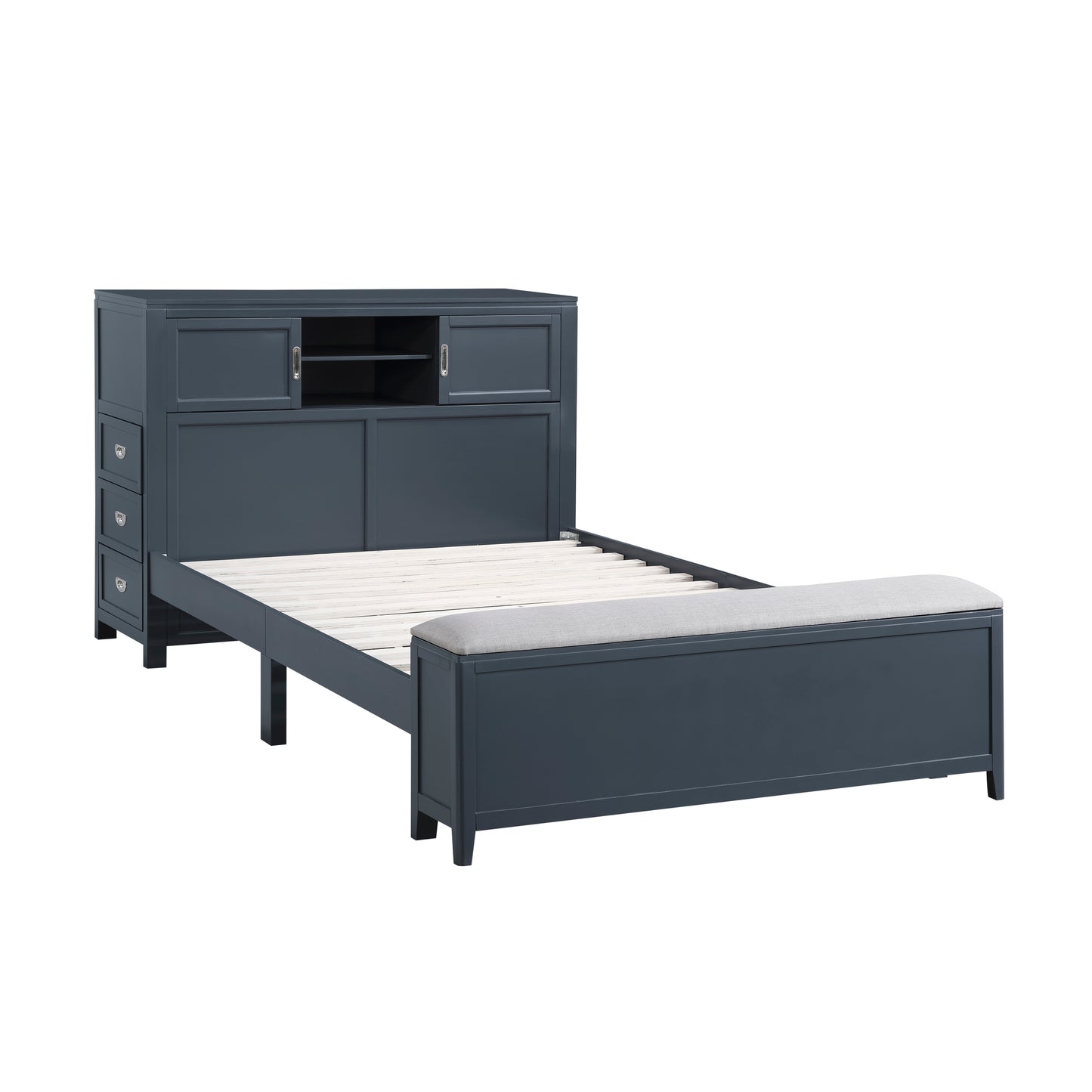 B2024BUBCF-1* - (2) Full Bookcase Bed with Hidden Desk, Stool and Storage Bench