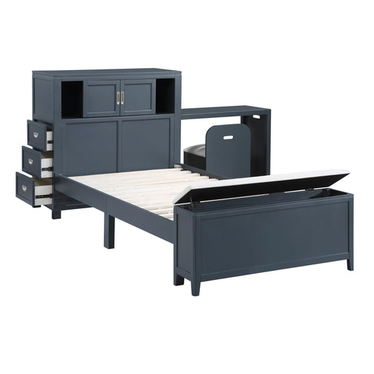 B2024BUBC-1* - (2) Twin Bookcase Bed with Hidden Desk, Stool and Storage Bench