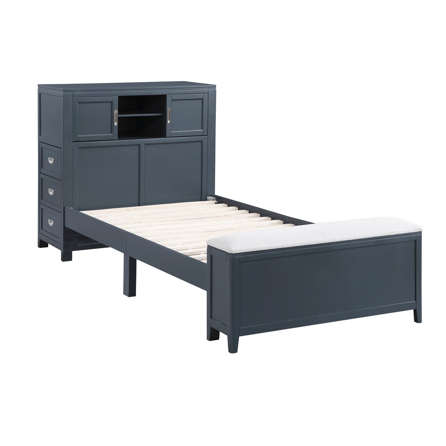 B2024BUBC-1* - (2) Twin Bookcase Bed with Hidden Desk, Stool and Storage Bench