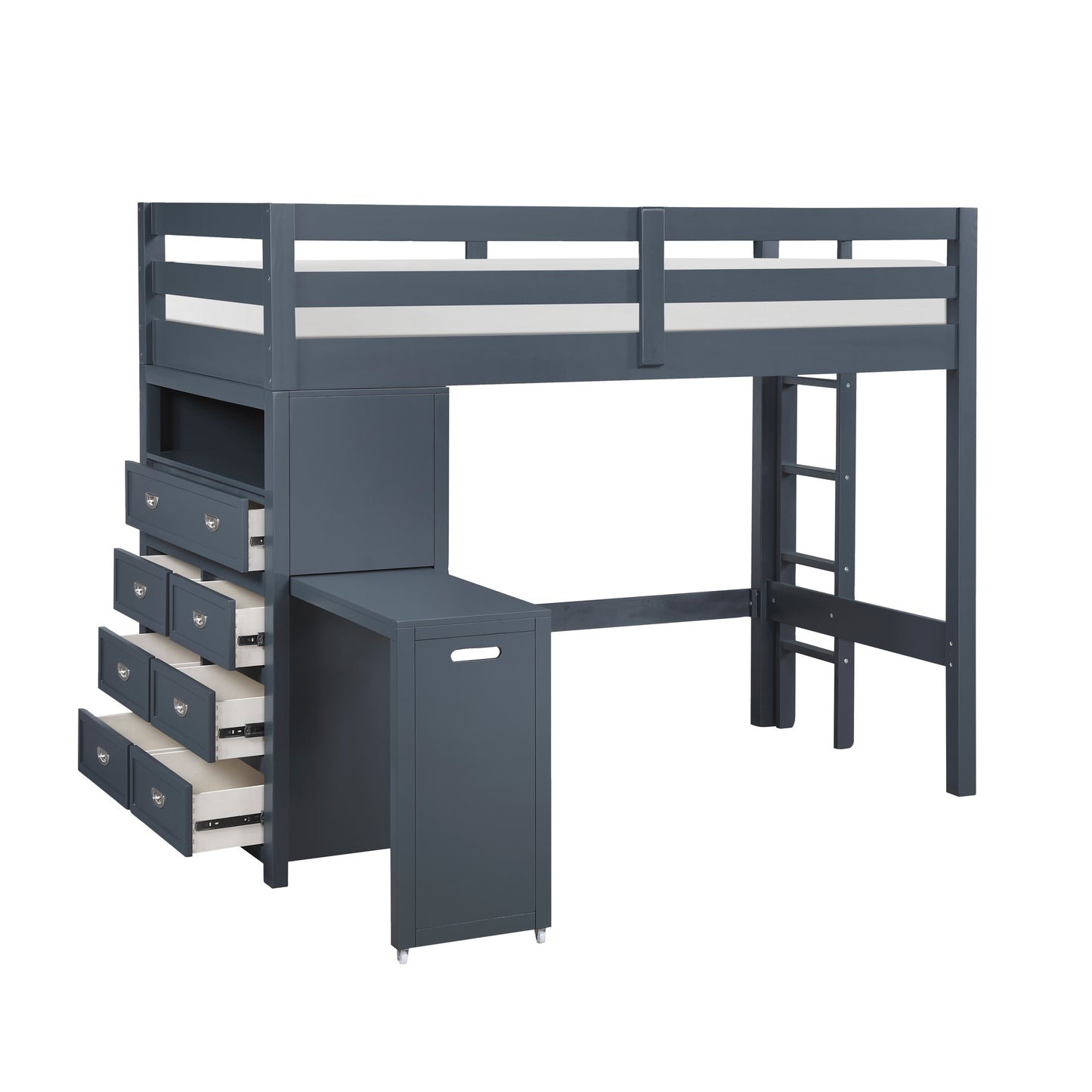 B2024BULTF-1* - (6) Twin/Full Loft Bunk Bed with Chest and Hidden Desk