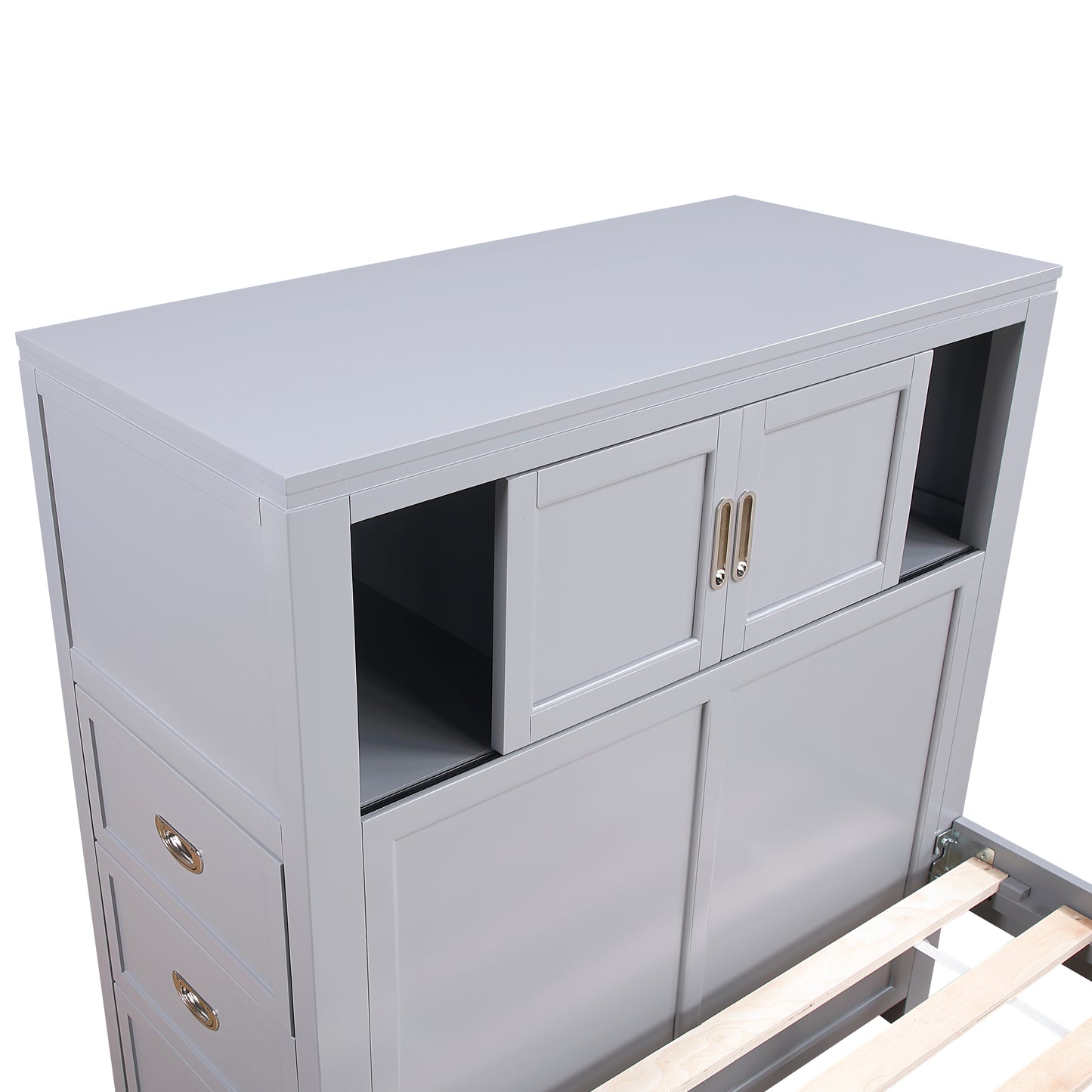 B2024GYBC-1* - (2) Twin Bookcase Bed with Hidden Desk, Stool and Storage Bench