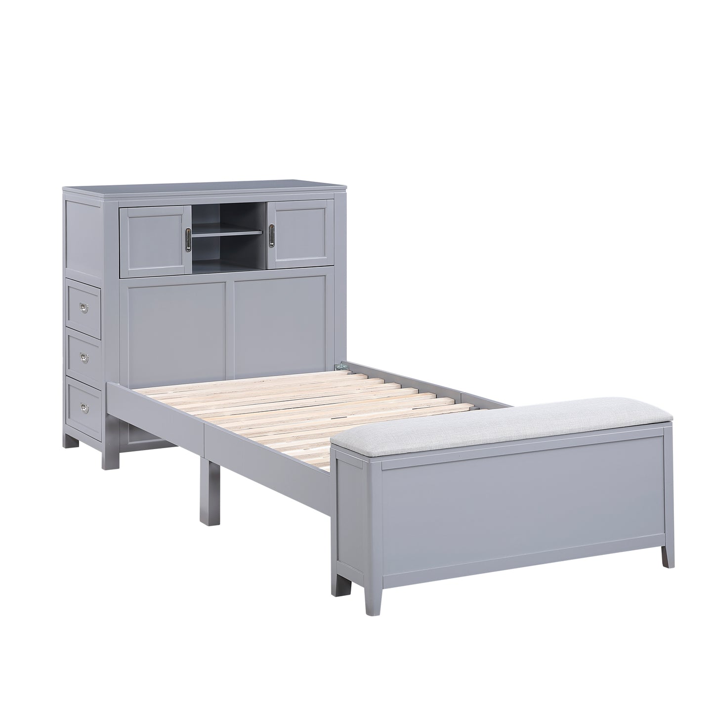 B2024GYBC-1* - (2) Twin Bookcase Bed with Hidden Desk, Stool and Storage Bench