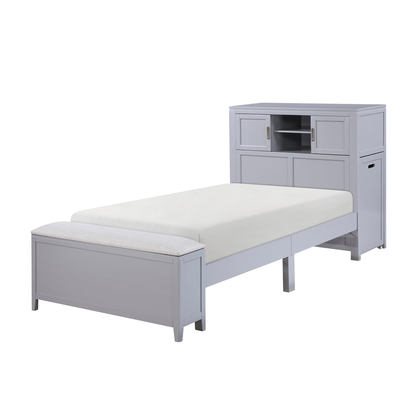B2024GYBC-1* - (2) Twin Bookcase Bed with Hidden Desk, Stool and Storage Bench