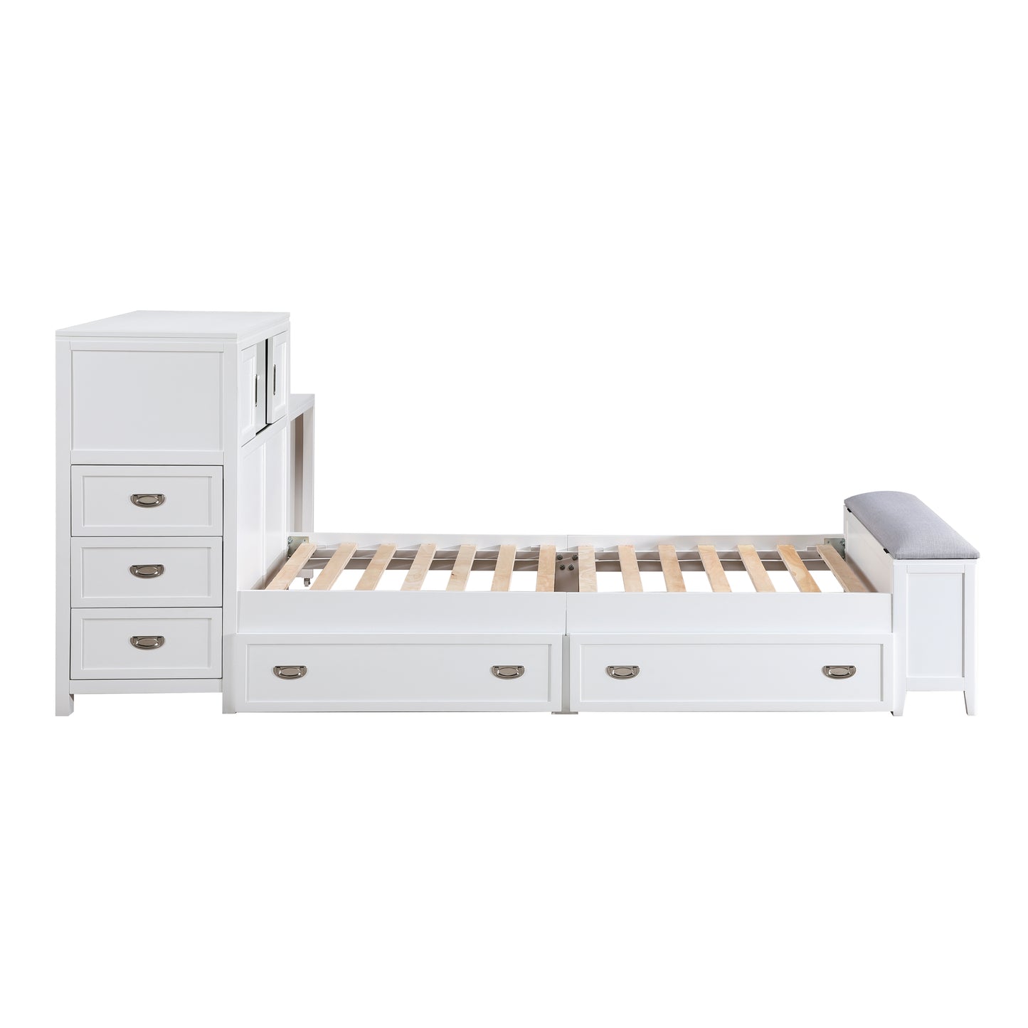B2024WHBC-1* - (2) Twin Bookcase Bed with Hidden Desk, Stool and Storage Bench