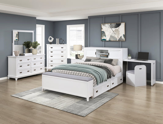 B2024WHBCF-1* - (2) Full Bookcase Bed with Hidden Desk, Stool and Storage Bench