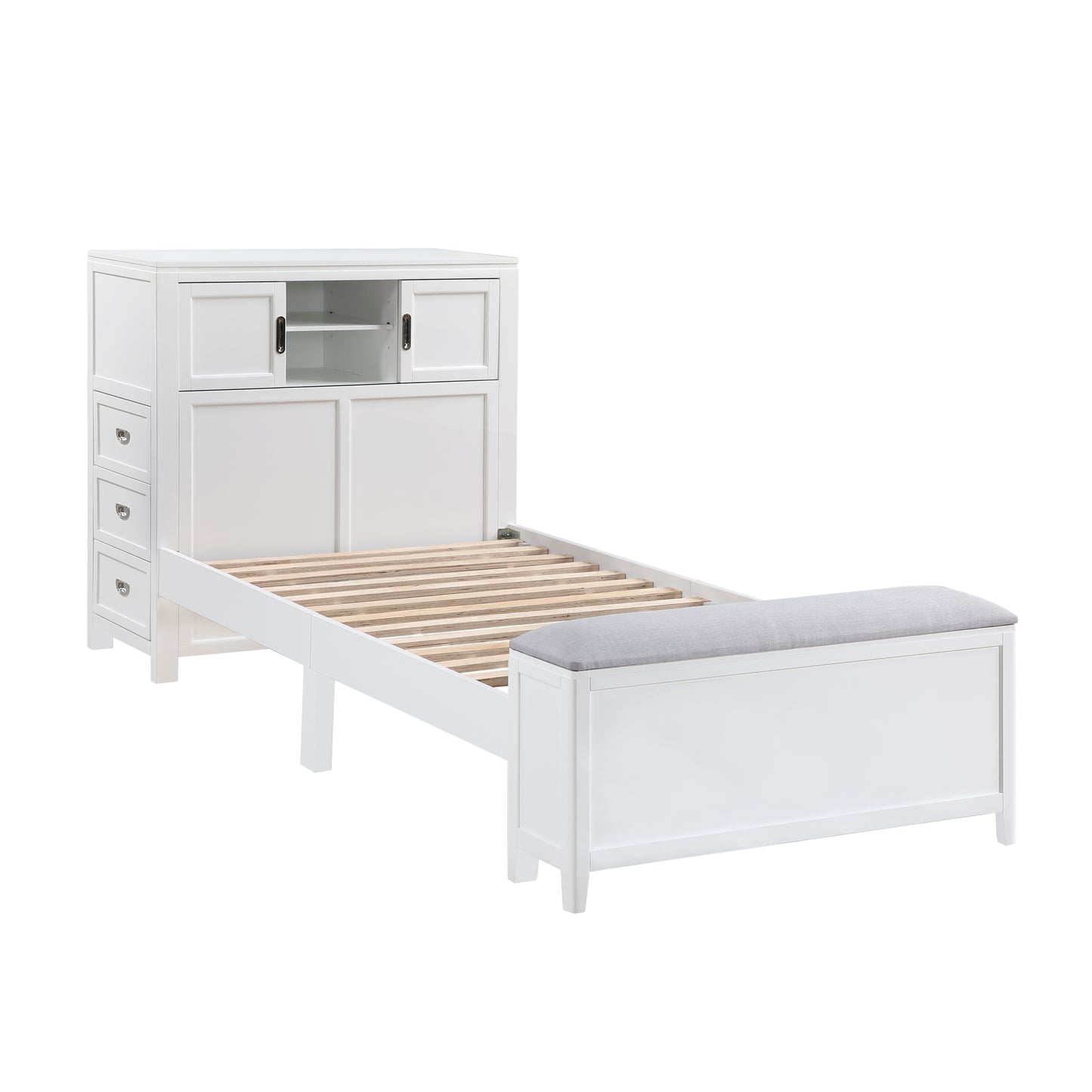 B2024WHBC-1* - (2) Twin Bookcase Bed with Hidden Desk, Stool and Storage Bench