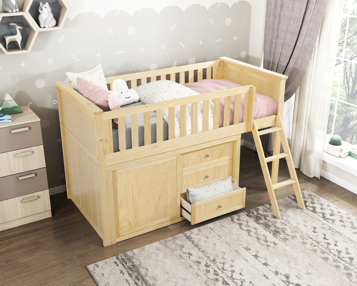 B2043LL-1*DR - (4) Low Loft Bunk with Dresser