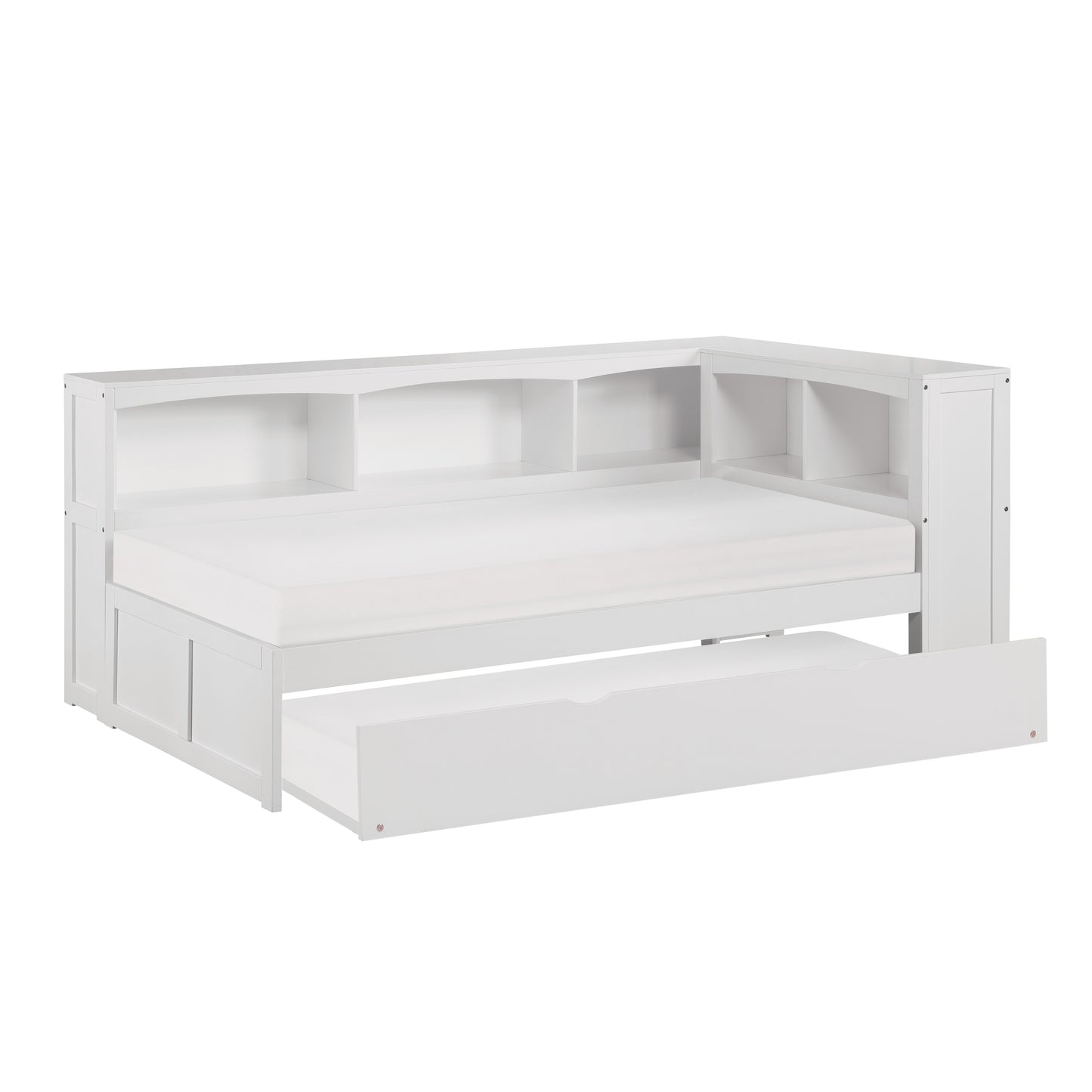 B2053BCW-1BCR* - (4) Twin Bookcase Corner Bed with Twin Trundle