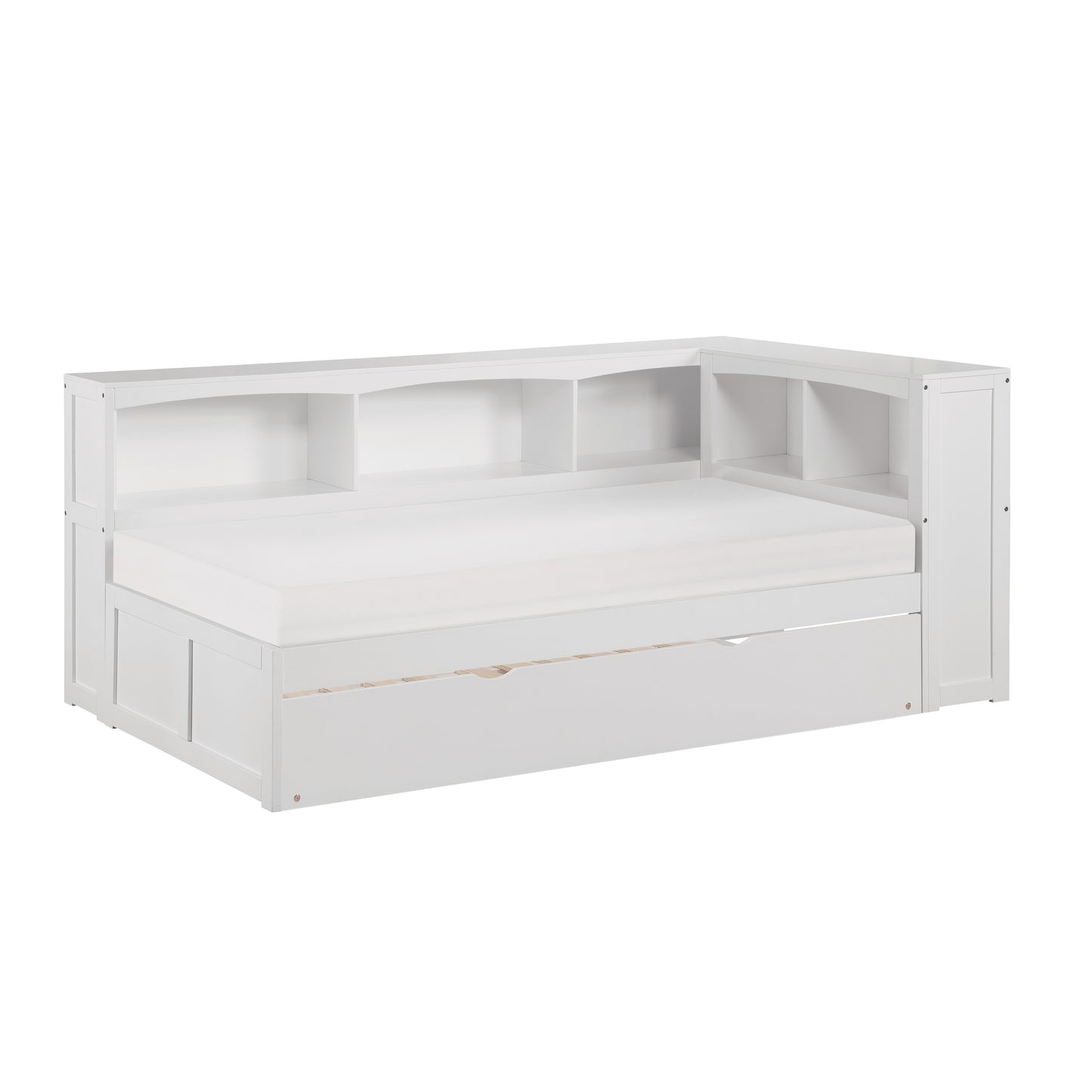 B2053BCW-1BCR* - (4) Twin Bookcase Corner Bed with Twin Trundle